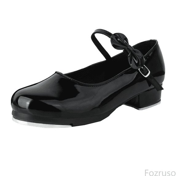 Fozruso Girls Tap Shoes Toddler Dance Shoes PU Leather Easy Strap(Toddler/Little Kid/Big Kid),Sizes 12.5(6-7 Years)