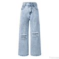 thumbnail image 1 of Fozruso Girls Twill Pants Distressed Snowflake Wash Wide Leg Jeans For Teen Girls Comfortable Stretch Denim Trousers With Ripped Details And Flared Fit Sizes 8-9 Years, 1 of 6