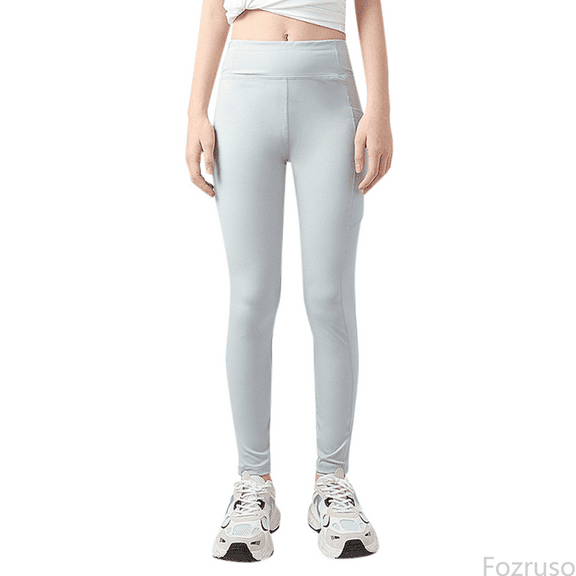 Fozruso Girls Twill Pants Girls Athletic Leggings Kids Dance Running Yoga Pants Workout Active Dance Tights With Pockets Sizes 9-10 Years