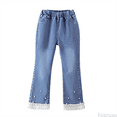 thumbnail image 1 of Fozruso Girls Twill Pants Girls Pearl Bow Embroidered Jeans Wide Leg Flare Denim Pants With Elastic Waist For Toddler Kids Sizes 2-3 Years, 1 of 6