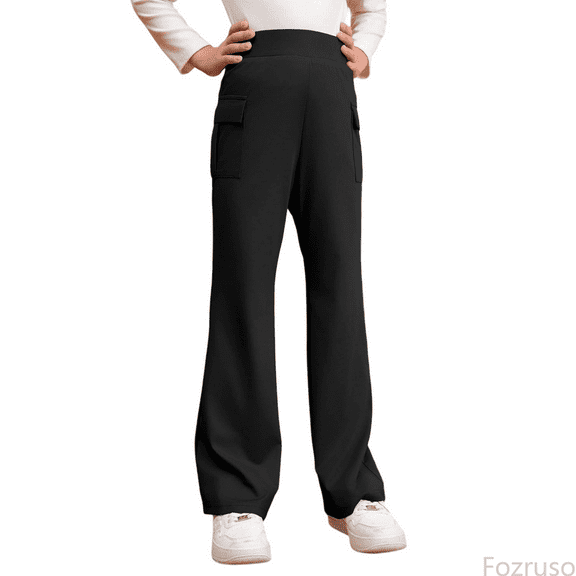 Fozruso Girls Twill Pants Girls Uniformss Pants Teen School Flare Flared Trousers Size 6 15 Years Sizes 9-10 Years