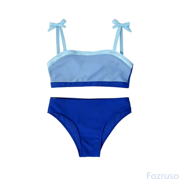 Fozruso Girls Two Piece Solid Color Swimsuit For Kids Youth Swimwear With Comfortable Fit And Stylish Design 5 14Y Two-Piece Swimwear Sizes 12-14 Years