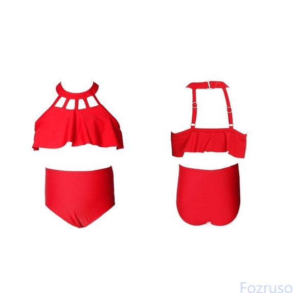 Fozruso Girls Two Piece Swimwear Bikini Soft Nylon Fabric Solid Color Bathing For Teen Girls And Juniors Two Piece Bikini Sets Sizes 6-7 Years