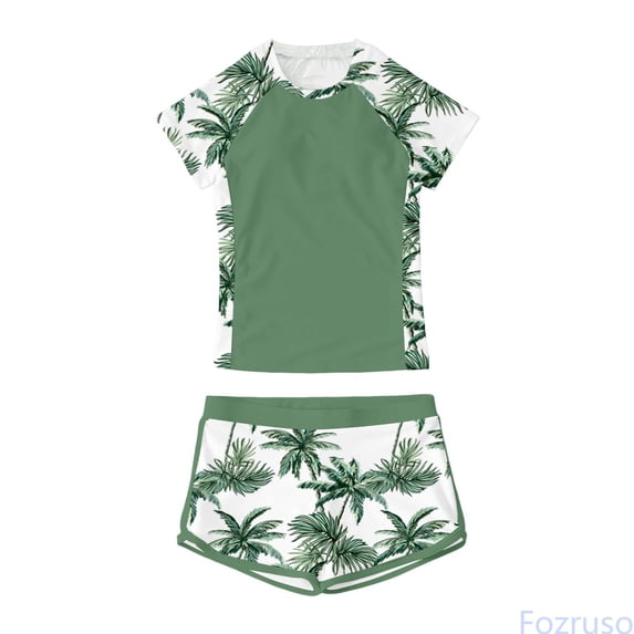 Fozruso Girls Two Piece Swimwear Set Summer Beach Pool Outfit Floral Print Round Neck Bikini Top With Shorts For Teen Girls Swimsuits Sets Sizes 13-14 Years