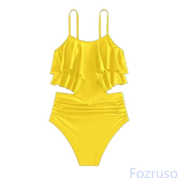 Fozruso Girls Two Piece Swimwear Solid Color Fashion Bikini With Ruffled Back And Tankini Top For Teens And Youth One-Piece Swimsuit Sizes 11-12 Years