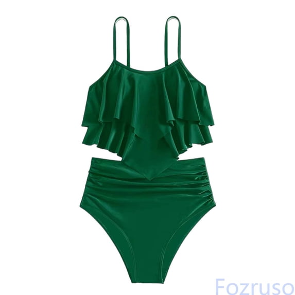 Fozruso Girls Two Piece Swimwear Solid Color Fashion Bikini With Ruffled Back And Tankini Top For Teens And Youth One-Piece Swimsuit Sizes 12-13 Years