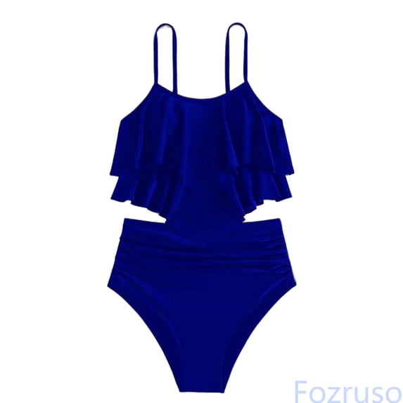 Fozruso Girls Two Piece Swimwear Solid Color Fashion Bikini With Ruffled Back And Tankini Top For Teens And Youth One-Piece Swimsuit Sizes 13-14 Years