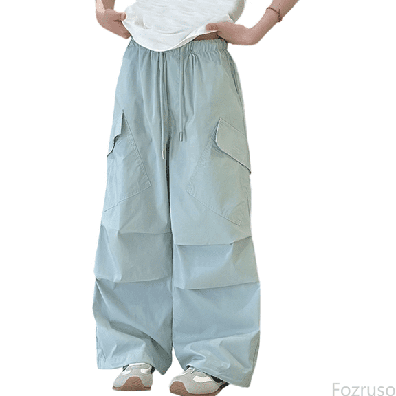 Fozruso Girls Wide Leg Uniform Pants Girls Cargo Pants Summer Casual Loose Fit Elastic Waist Comfortable Outdoor For Toddler Kids Youth Teen Sizes 4-5 Years