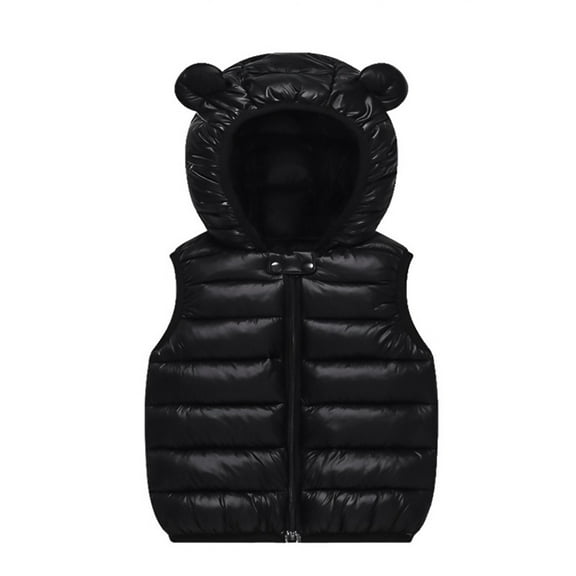 Fozruso Girls Wind Resistant Jackets 18-24 Months,Baby Boys Girls Hooded Vest Coat Winter Lightweight Sleeveless Bear Ears Zipper Up Jacket Black