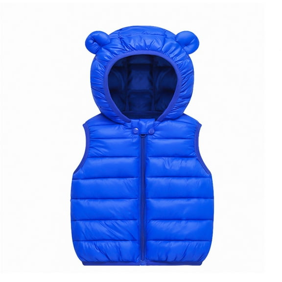 Fozruso Girls Wind Resistant Jackets 2-3 Years,Baby Boys Girls Hooded Vest Coat Winter Lightweight Sleeveless Bear Ears Zipper Up Jacket Blue