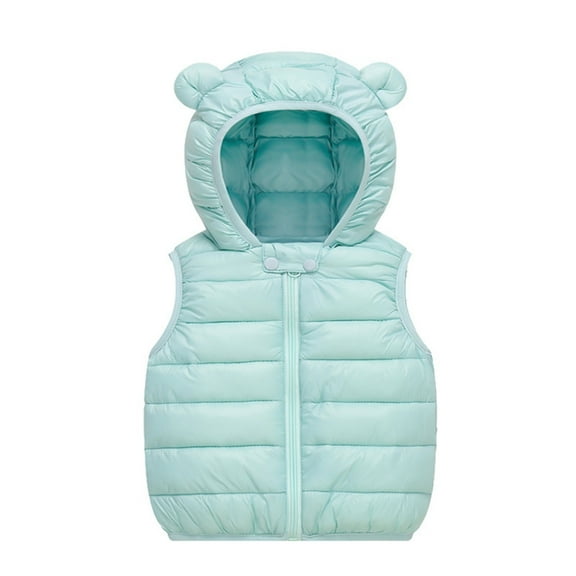 Fozruso Girls Wind Resistant Jackets 2-3 Years,Baby Boys Girls Hooded Vest Coat Winter Lightweight Sleeveless Bear Ears Zipper Up Jacket Green