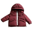 thumbnail image 1 of Fozruso Girls Wind Resistant Jackets 3-4 Years,Kids Boys Girls Autumn Winter Solid Color Rounded Neck With Hat Coat Warm And Windproof Down Jacket Red, 1 of 4