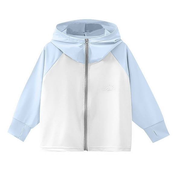Fozruso Girls Wind Resistant Jackets 4-5 Years,Toddler Summer Boys Girls Lightweight Sunscreen Hoodie Toddler Summer Outwear Breathable Coat Jacket Blue