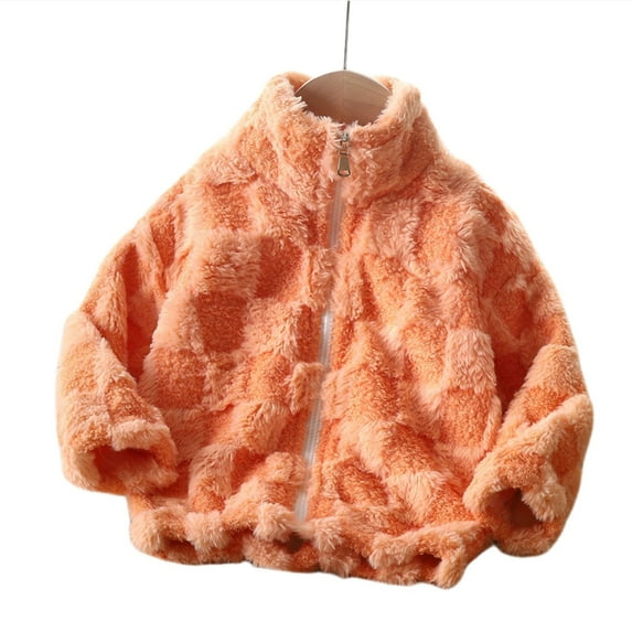 Fozruso Girls Windbreaker Jacket 6-7 Years,Children's Coat Autumn And Winter Cardigan Thickened Top Zipper Stand Collar Large Winter Coats Orange