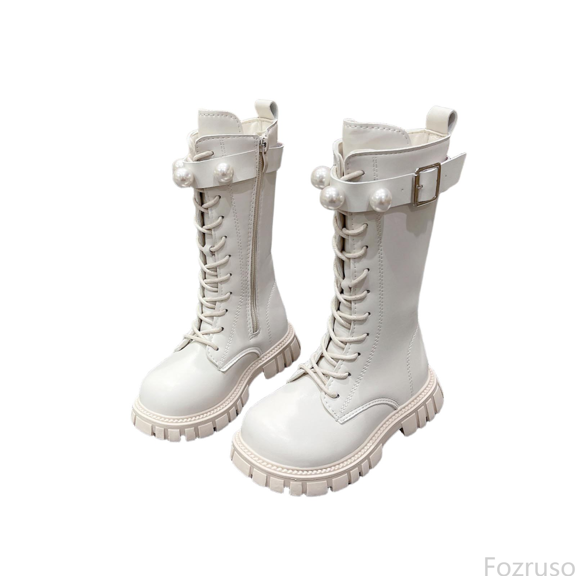 Fozruso Girls Winter Fashion Boots High Top Ankle Shoes With Pearl Buckle Design For Toddler Kids Youth Casual Dress Wear,Winter Boots Sizes 10.5 Little Kid(4-4.5 Years)