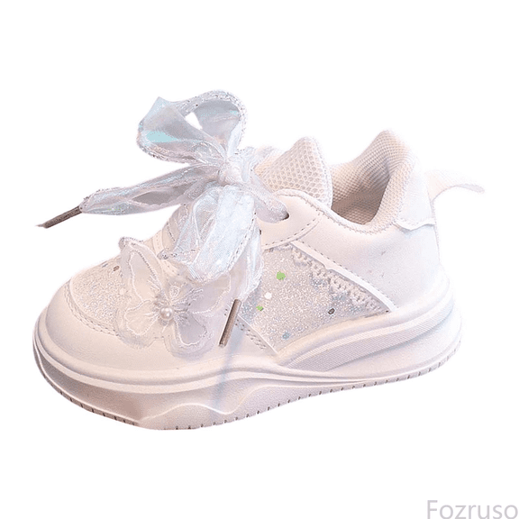 Fozruso Glamour Glitter Bow Kids Sneakers For Toddlers And Girls Stylish Everyday Shoes With Sparkly Design And Comfortable Fit For Play,Sizes 7(18-24 Months)