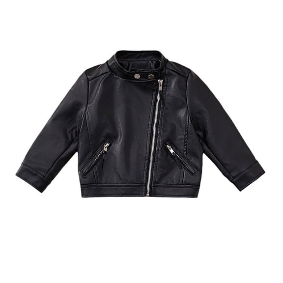 Fozruso Hooded Jacket 4-5 Years,Girls Fashion PU Leather Motorcycle Jacket Children's Outerwear Slim Coat 2 13 Years Black
