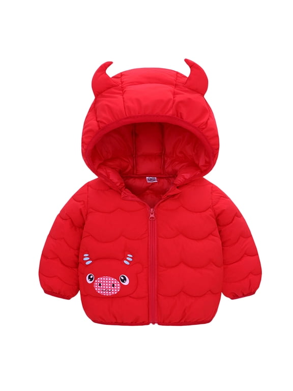 Hooded Lightweight Jacket 12-18 Months,Toddler Boys Girls Winter Coat Cartoon Cow Hooded Jacket Thicken Windproof Warm Outwear Red