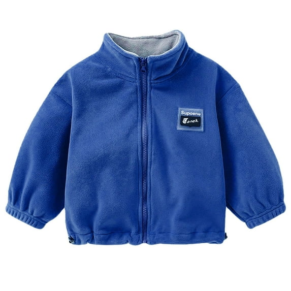 Fozruso Hooded Puffer Coat 14-15 Years,Mid Sized Child Coat Zipper Coat Children's Fleece Thick Coat Autumn And Winter Color Casual Long Sleeve Stand Collar Solid Color Coat Blue