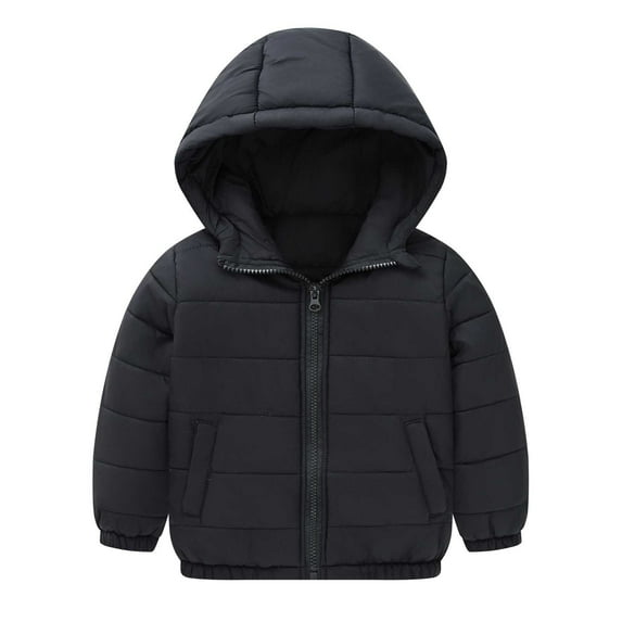 Fozruso Hooded Puffer Coat 7-8 Years,Toddler Boys Girls Winter Coat Hooded Jacket Wear Thicken Windproof Zipper Warm Outwear Black