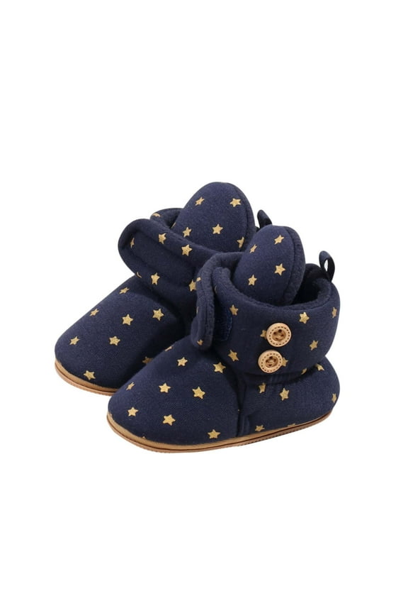 Baby Girls Boys Star Print Booties Soft Non Sole Winter Warm Cozy Toddler First Crib Shoes,Sizes 5(6-9 Months)