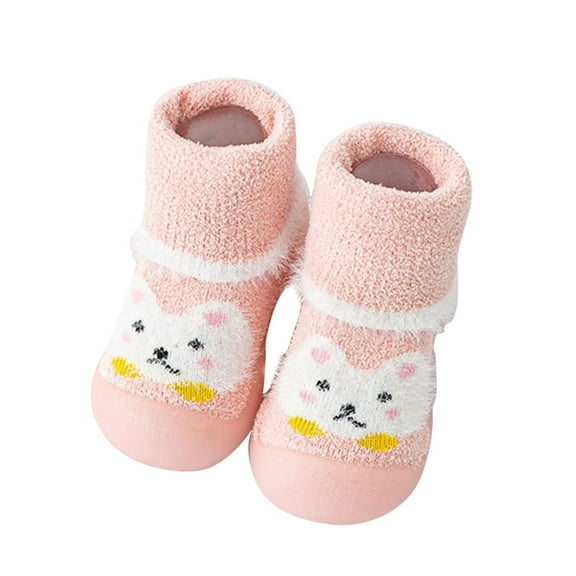 Fozruso Boys Girls Animal Cartoon Socks Shoes Toddler WarmThe Floor Socks Non Prewalker Shoes Sizes 6.5 Toddler(Pink)