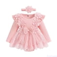 thumbnail image 1 of Fozruso Girls Long Sleeve Floral Romper Lace Bodysuits Dress Headbands Set Cute Girls Rompers Sizes 0-3 Months, 1 of 7