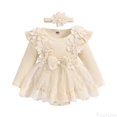 thumbnail image 1 of Fozruso Girls Long Sleeve Floral Romper Lace Bodysuits Dress Headbands Set Cute Girls Rompers Sizes 9-12 Months, 1 of 7