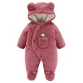 thumbnail image 1 of Fozruso Jacket Warm Outwear 0-3 Months, Baby Boys Girls Cartoon Bear Hooded Romper Jumpsuit Coat Pink, 1 of 2