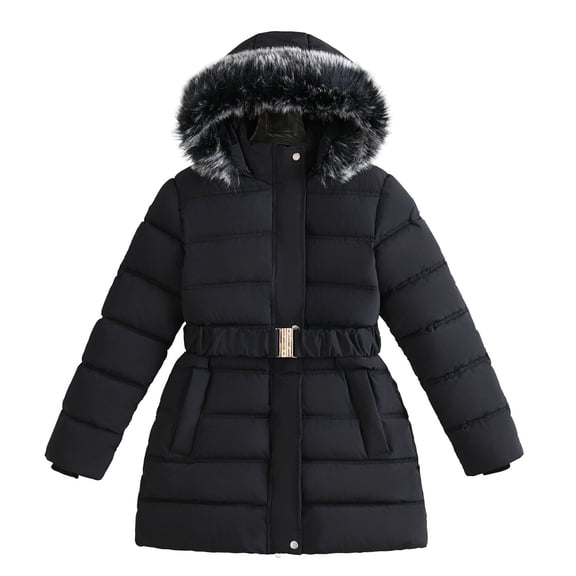Fozruso Jacket Warm Outwear 4-5 Years,Girls Winter Down Padded Coat Warm Thickened Faux Lined Hooded Jacket Outerwear For Cold Weather Fashionable Toddler Black