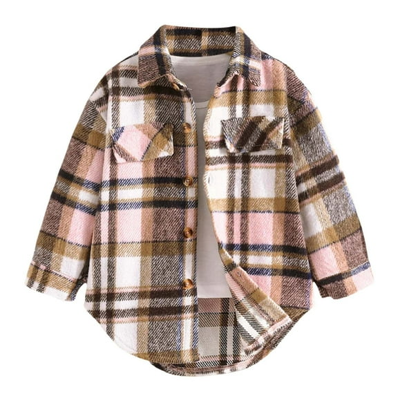 Fozruso Jacket Warm Outwear 6-7 Years,Children's Boys Middle And Large Children's Long Sleeved Striped Plaid Stand Up Collar Shirt Jacket Yellow