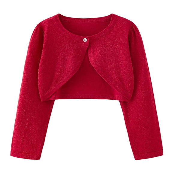Fozruso Jacket Warm Outwear 8-9 Years,Girls Metallic Yarn Button Knit Cardigan Coat Dressy Open Front Jacket Thin Lightweight Layer Red