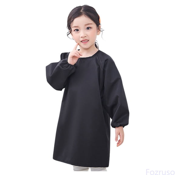 Fozruso Kid Art Smock Solid Color Apron For Children Printed Artist Painting Aprons Smocks With Long Sleeve Summer Tops,Sizes 4-8 Years Black