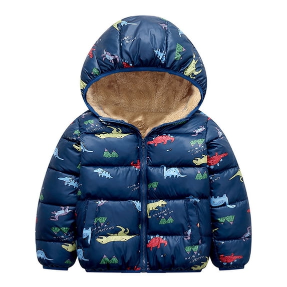 Fozruso Kid Boys Girls Puffer Hooded Jacket 12-18 Months,Long Sleeve Zipper Cute Print Lined Winter Warm Outwear with Pocket