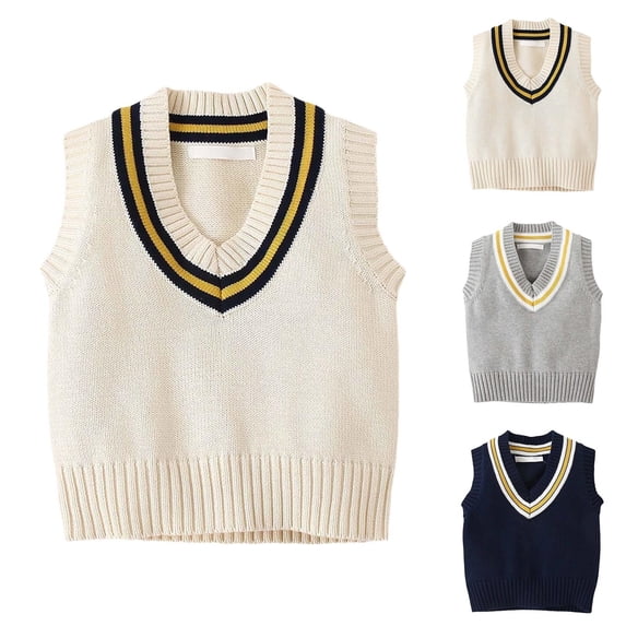 Fozruso Kid Boys Sweater Vest V Neck School Uniform Vest for Girls Boy Toddler Kids Knit Vest,White