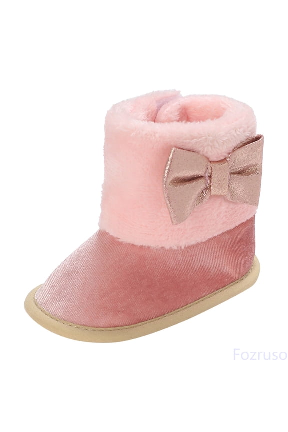 Kids Boots Low Heel Baby Boots Fashion New Pattern Cute Bow Decoration Fall And Winter Thickened Warm Comfortable Non Shoes Sizes 4 Toddler(0-6 Months)