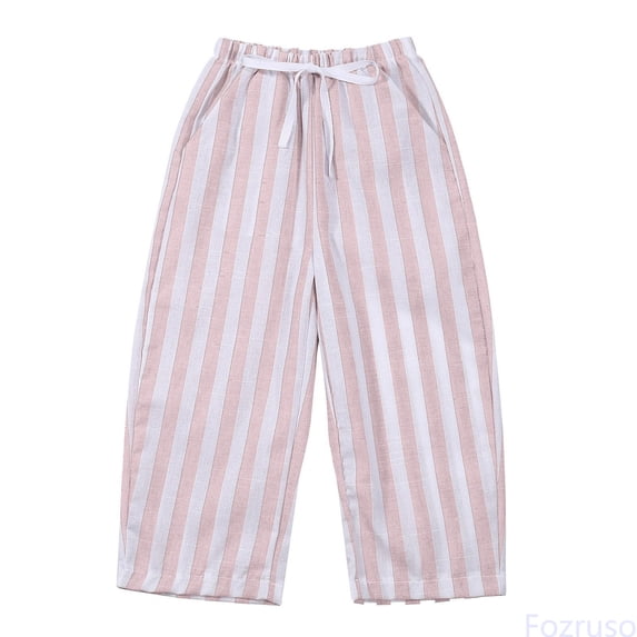 Fozruso Kids Girl Boys Striped Long Pants Elastic Waist Summer Pants Sizes 0-3 Months(Pink)