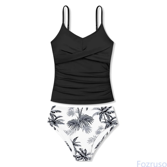 Fozruso Kids Girls Swimsuit 2 Piece Bathing Suit Ruched Girls Tankini Sets Floral Printed Girls Swimwear For 8 14 Years Swimsuits Sets Sizes 10-11 Years