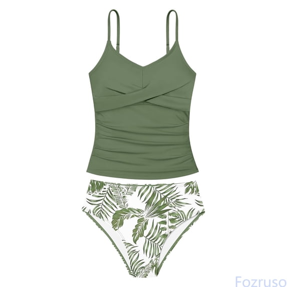 Fozruso Kids Girls Swimsuit 2 Piece Bathing Suit Ruched Girls Tankini Sets Floral Printed Girls Swimwear For 8 14 Years Swimsuits Sets Sizes 11-12 Years