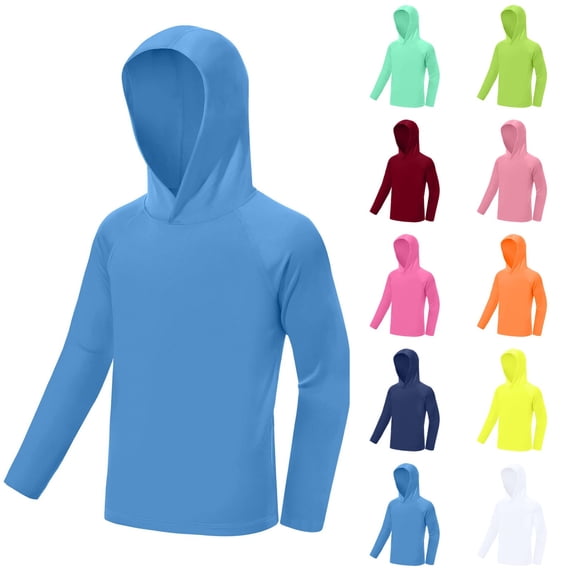 Fozruso Kids Long Sleeve Shirt Summer Hooded Sun Top for Boys And Girls Outdoor Play and Casual Activewear