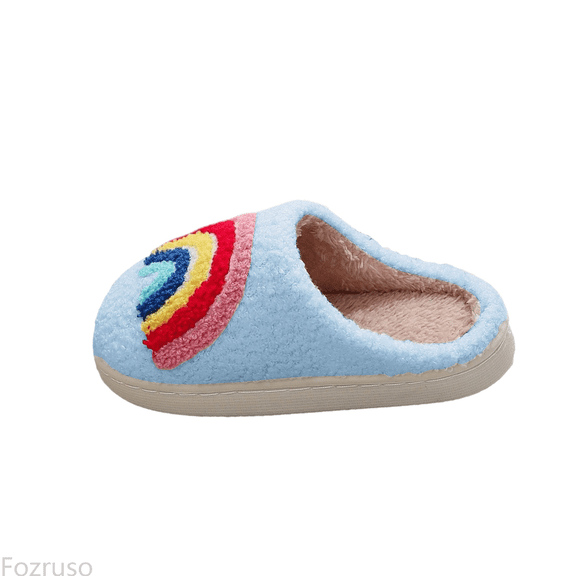 Fozruso Kids Slippers Warm Shoes With Rainbow Design For Toddlers And Kids Comfortable Indoor Slippers,Boys Warm Winter Slippers Sizes 1.5 Big Kid(9-10 Years)