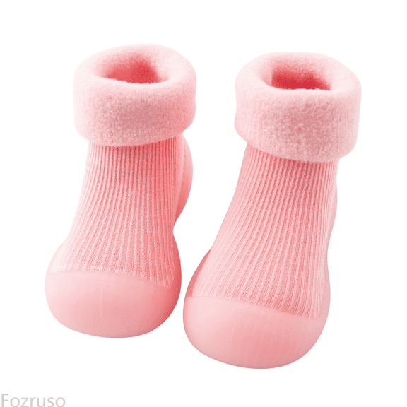 Fozruso Kids Toddler Baby Boys Girls Solid Warm Knit Soft Sole Rubber Shoes Socks Slipper Stocking Soft Shoes Socks,Warm Winter House Slippers Sizes 9 Little Kid(3-3.5 Years)