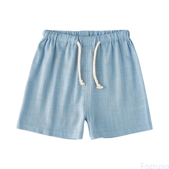 Fozruso Kids Toddler Boy Girl Cotton Linen Summer Shorts Solid Color Casual Pants With Drawstring Basic Tees,Sizes 2-3 Years Blue