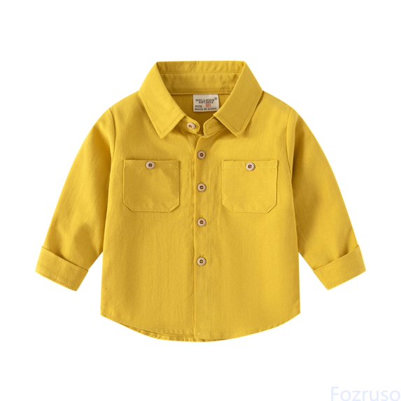 Fozruso Kids Toddler Boys Long Sleeve Cotton Shirts with Pockets Regular Fit Shirts Sizes 5-6 Years