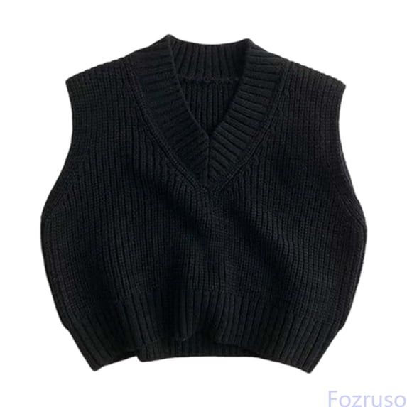 Fozruso Knit Pullover Sweater Vest For Girls And Boys Classic V Neck Sleeveless Vest,Black