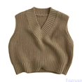 thumbnail image 1 of Fozruso Knit Pullover Sweater Vest For Girls And Boys Classic V Neck Sleeveless Vest,Brown, 1 of 7