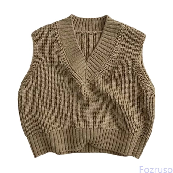 Fozruso Knit Pullover Sweater Vest For Girls And Boys Classic V Neck Sleeveless Vest,Brown