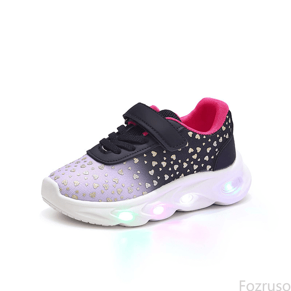 Fozruso Lightweight Girls' Easy Care Sneakers With Cushioned Sole Cute Heart Design Glow In The Dark Board Shoes For Everyday Comfort(12M 6Y),Sizes 6(12-18 Months)
