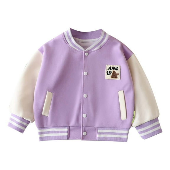 Fozruso Lightweight Jacket for Girls 18-24 Months,Toddler Boys Girls Long Sleeve Outwear Jacket Coat Patchwork Baseball Clothes Purple