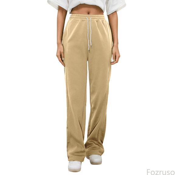 Fozruso Loose Long Pants for Girls Girls Casual Baggy Pants Elastic Waist Drawstring Straight Wide Leg Joggers Sweatpants For Kids Open Bottom Athletic Joggers Pockets Pants Sizes 5-6 Years